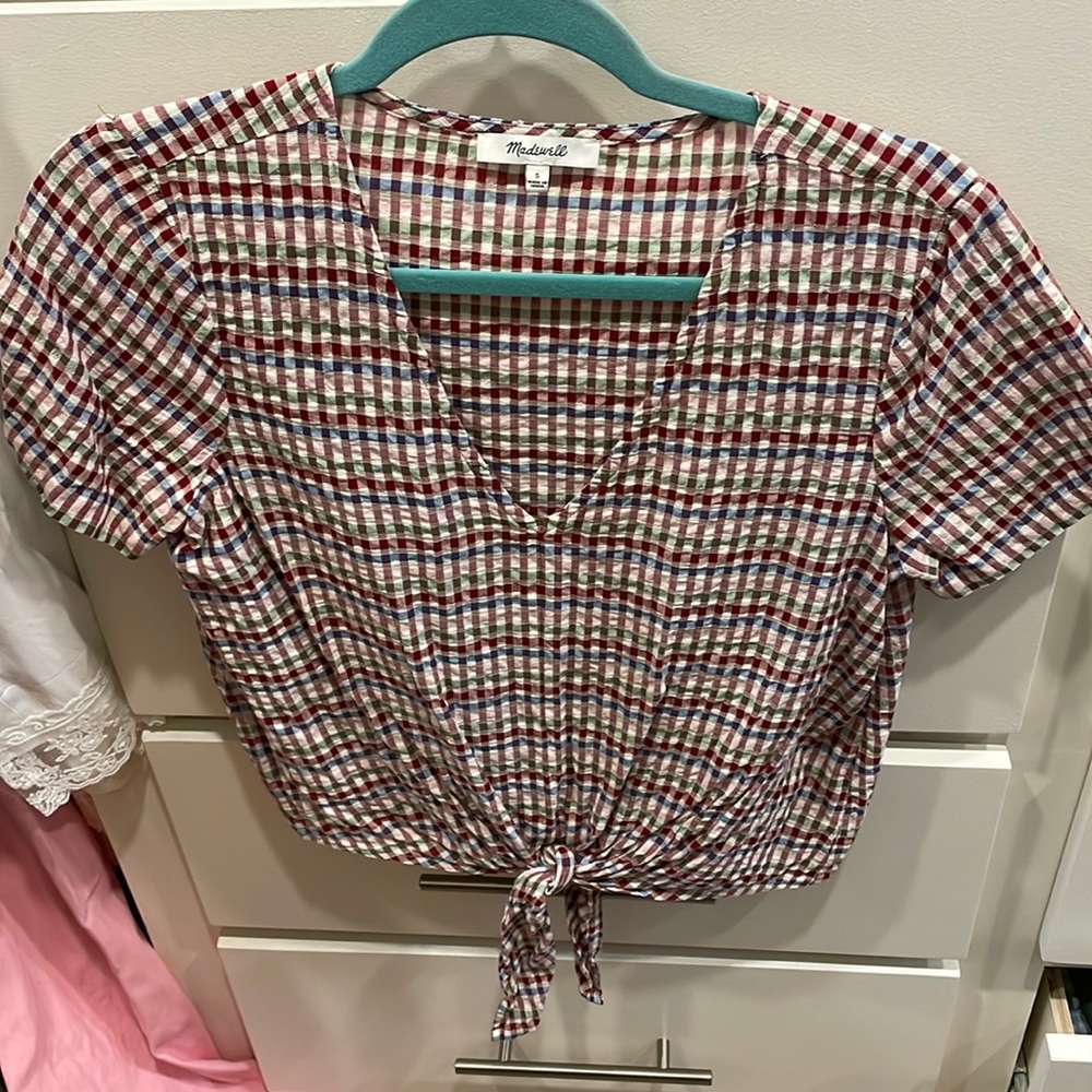 Gingham front tie top
